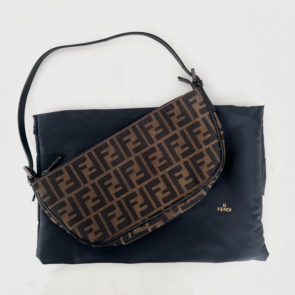 Fendi Zucca Vintage Boat Pochette / Canvas Leather Trim / Zucca Baguette